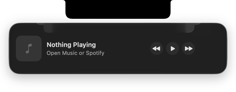 The iToolMac notch player expanded, showing Nothing Playing controls